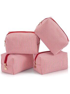 4PCS Travel Makeup Bag Set, Striped Toiletry Organizer Pouches, Cute Cosmetic